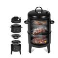 3 in 1 BBQ Smoker, beépített hőmérő, fém, 3 tálca, fekete 3 in 1 BBQ Smoker, beépített hőmérő, fém, 3 tálca, fekete