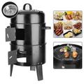 3 in 1 BBQ Smoker, beépített hőmérő, fém, 3 tálca, fekete 3 in 1 BBQ Smoker, beépített hőmérő, fém, 3 tálca, fekete