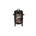 3 in 1 BBQ Smoker, beépített hőmérő, fém, 3 tálca, fekete 3 in 1 BBQ Smoker, beépített hőmérő, fém, 3 tálca, fekete