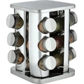 12 részes üveg fűszertartó készlet forgatható inox fém állvánnyal