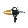 Klasszikus kondenzátor mikrofon podcast-hez, kiegészítőkkel, arany színű védőráccsal