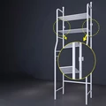 3 szintes fém polcrendszer, tároló, mosógép fölé, 152 cm, fehér