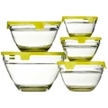 5 részes tálaló, üvegtál szett, műanyag fedőkkel