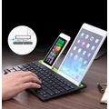 Univerzális kétcsatornás bluetooth billentyűzet telefon- és tablettartóval, fekete