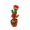 Interaktív visszabeszélő táncoló, zenélő, világító kaktusz, hangfelvétellel, piros kalappal, sállal, akkus