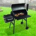 Értékcsökkent - Faszenes BBQ grill és smoker, kerti fém grillkocsi hőmérővel 93x30x102 cm