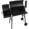 Értékcsökkent - Faszenes BBQ grill és smoker, kerti fém grillkocsi hőmérővel 93x30x102 cm