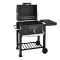 Faszenes fém grillkocsi, két sütőráccsal, hőmérővel, polcokkal 115x46x106cm Faszenes fém grillkocsi, két sütőráccsal, hőmérővel, polcokkal 115x46x106cm