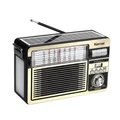 Hordozható akkumulátoros napelemes rádió, beépített LED lámpával és Bluetooth kapcsolattal, arany