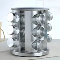 12 részes üveg fűszertartó készlet forgatható inox fém állvánnyal, kerek