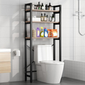 Elite Home® 3 szintes, fém fürdőszobai polc felültöltős mosógép fölé fa polcokkal, fekete - 182 cm