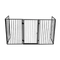 Kandalló rács, 5 paneles kandalló kerítés, biztonsági kapuval, 304×74,5 cm, fekete