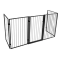 Kandalló rács, 5 paneles kandalló kerítés, biztonsági kapuval, 304×74,5 cm, fekete