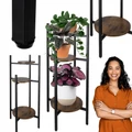 3 szintes, loft stílusú, stabil fém virágállvány,  fekete, 81 cm magas, 45 kg teherbírással