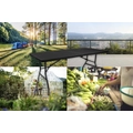 Összecsukható kerti asztal, kempingasztal, hordozható, HDPE borítással, 180x74x74 cm méretben, fekete
