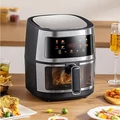 Air fryer, olaj nélküli forrólevegős sütő betekintőablakkal, 8 literes, 2400W, fekete