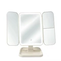 LED megvilágítású kozmetikai sminktükör, 3 részes összehajtható kialakítás, 2x és 3x nagyítás, állítható színhőmérséklet, usb-c töltés