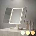LED megvilágítású kozmetikai sminktükör, 3 részes összehajtható kialakítás, 2x és 3x nagyítás, állítható színhőmérséklet, usb-c töltés