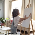 Festőkészlet gyerekeknek, festőállvánnyal, ecset-, festék- és ceruzakészlettel, palettával, 3db vászonnal