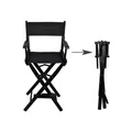 Összecsukható professzionális sminkszék, fekete, ergonomikus kartámaszokkal, lábtartóval, fa vázzal, 600D Oxford huzattal