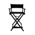 Összecsukható professzionális sminkszék, fekete, ergonomikus kartámaszokkal, lábtartóval, fa vázzal, 600D Oxford huzattal