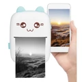 Mini hőpapíros nyomtató, Bluetooth kapcsolattal, USB csatlakozással, 10+1 tekercs papírral, cicamintás, kék-fehér színben