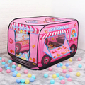 Játszósátor gyerekeknek, fagylaltoskocsi mintával, textil hordozóval, 112x70x75 cm, pink