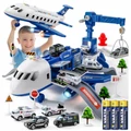 Interaktív rendőrségi repülőjáték készlet nyitható oldalú repülővel, forgatható daruval és 4 rendőrautóval