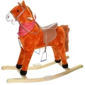 Zenélő, interaktív plüss hintaállat, hintaló, lábtartóval, rozsdabarna színben, nagy