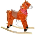 Zenélő, interaktív plüss hintaállat, hintaló, lábtartóval, rozsdabarna színben, nagy