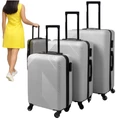Utazóbőrönd készlet nagy, közepes és kicsi méretű, kerekes gurulóbőröndök, számzárral ellátva, szürke 
