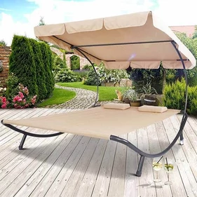 Kétszemélyes napozóágy árnyékolóval és párnákkal - bézs