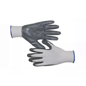 12 pár szerelőkesztyű, védőkesztyű, fehér, szürke színű mártott tenyérrel, 10-es méret