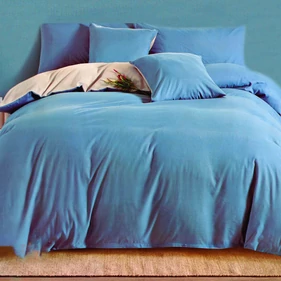 Prémium 7 részes cipzáras pamut ágyneműhuzat garnitúra - középkék-halványszürke színben