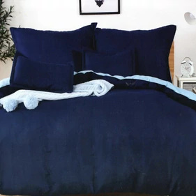 Prémium 7 részes 100% pamut ágyneműhuzat garnitúra, sötétkék-világoskék