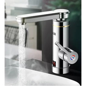 Értékcsökkent - Inox átfolyós vízmelegítő csaptelep kijelzővel, alsó bekötésű 3000W