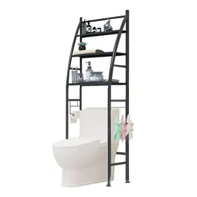 3 szintes fém polcrendszer, tároló, WC fölé, 163cm, fekete (vitorla)