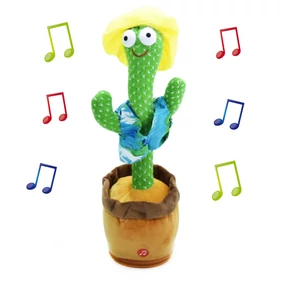 Interaktív visszabeszélő táncoló, zenélő, világító kaktusz, hangfelvétellel, Hawaii inggel, akkus, USB kábellel