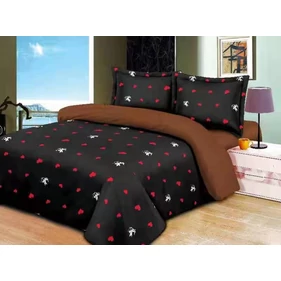 Prémium 7 részes 100% pamut ágyneműhuzat garnitúra, szív mintával, fekete-barna