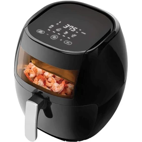 Értékcsökkent - Elite® 7,7 L-es Air Fryer + receptkönyv, 1800W olaj nélküli forró levegős fritőz digitális kijelzővel, keverőlapáttal és betekintőablakkal