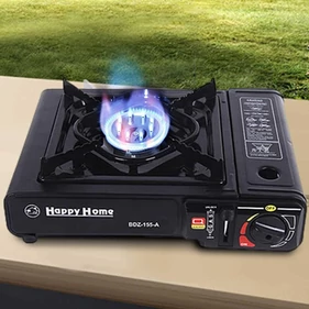 Hordozható palackos kemping gázfőző, gázrezsó, gáztűzhely, műanyag tároló kofferben