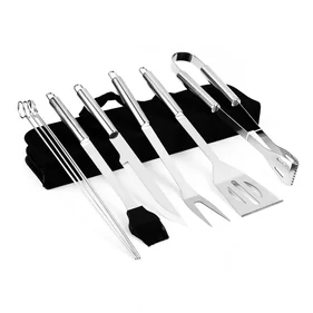 9 részes, grill eszköz készlet, rozsdamentes acél, hordozható táskában