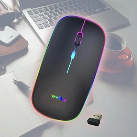 Akkumulátoros vezeték nélküli optikai egér, állítható dpi, RGB LED világítás