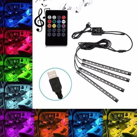 Univerzális autós USB LED lábtér világítás, otthoni hangulatvilágítás készlet, távirányítóval