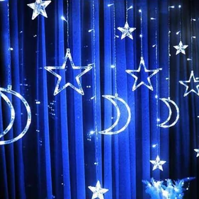 138 ledes 8 programos ledes fényfüggöny karácsonyi, csillag és hold figurákkal, 3 méter - hidegfehér