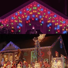 25 méteres, 500 LED-es, karácsonyi jégcsap izzósor, sziporkázó fényfüzér, színes és hidegfehér fénnyel