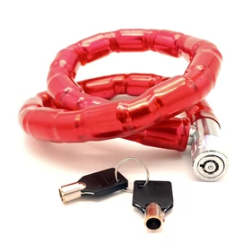 Extra erős, acélgyűrűs bicikli és motorkerékpár zár, 2 kulccsal, 24 mm / 80 cm méretben, piros