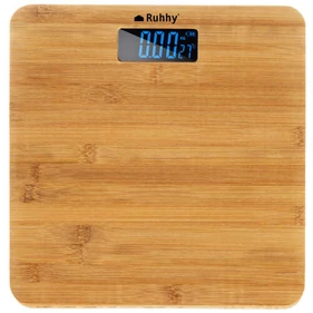 LCD kijelzős, bambusz fürdőszobai személymérleg, csúszásmentes talpakkal 180 kg-ig