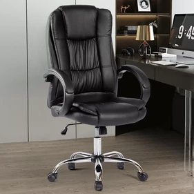 Zelux prémium duplán párnázott relax főnöki irodai szék króm lábakkal, karfával - fekete színben 