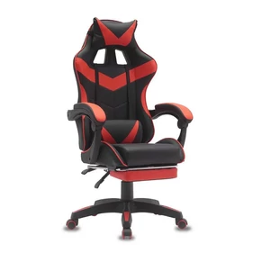Zelux gamer szék öko-bőr borítással, lábtartóval, karfáfal fekete-piros